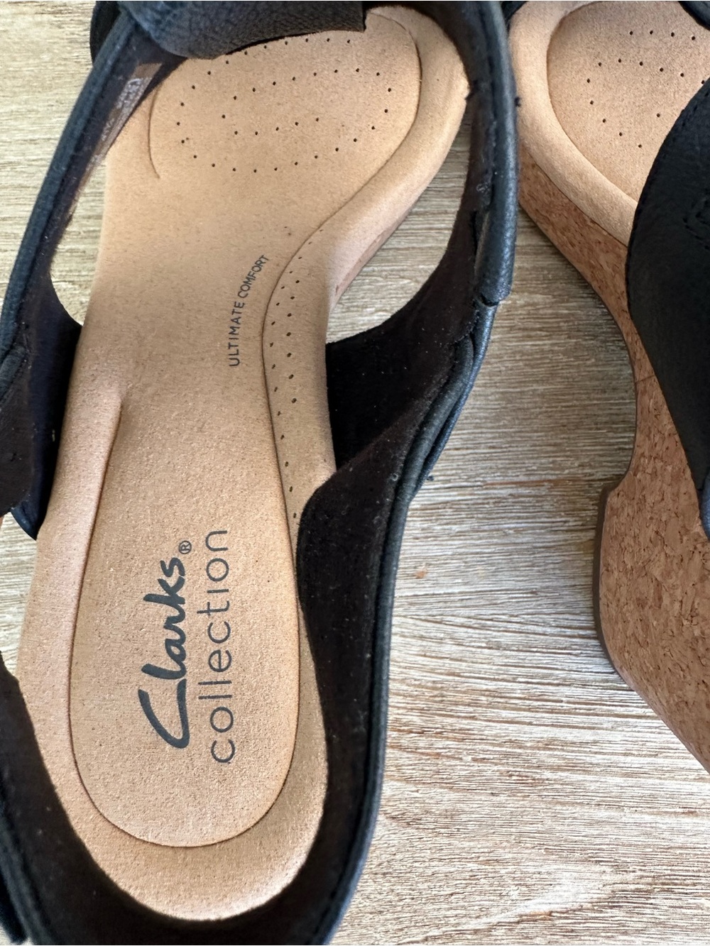 Clarks Collection Black Sandal Cork Wedges Giselle Style Size 10 - Picture 7 of 7